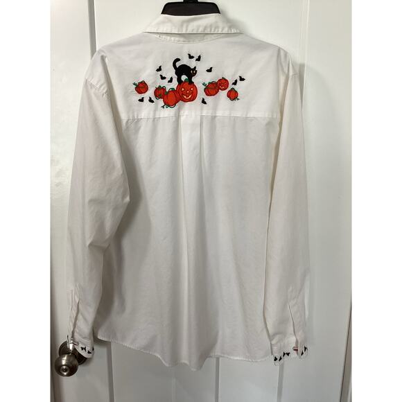 Vintage Karen Scott Women's Halloween Embroidered Button Down Shirt White‎ Small - Picture 6 of 12